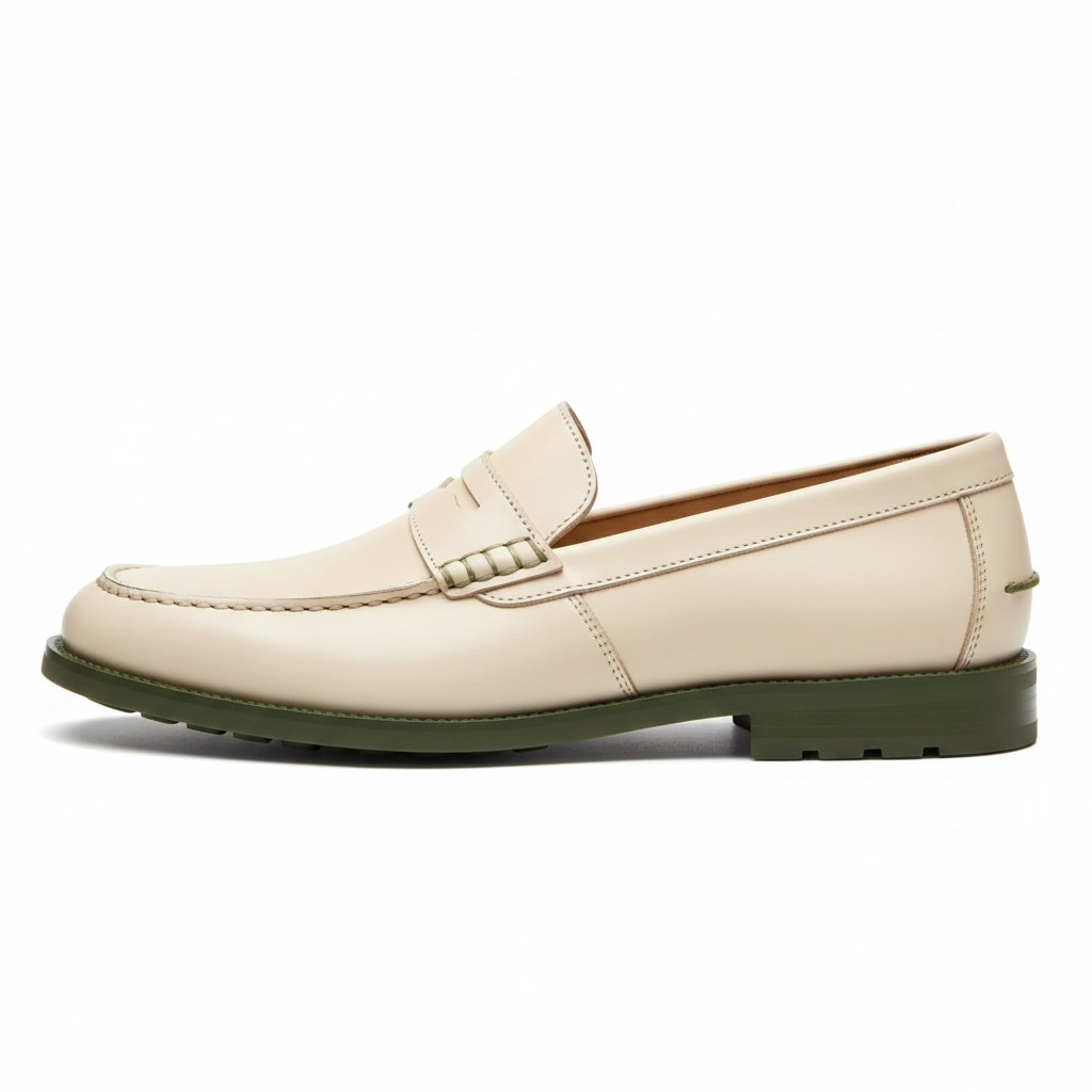 Men's Slip-On Loafers in Cream and Olive Green