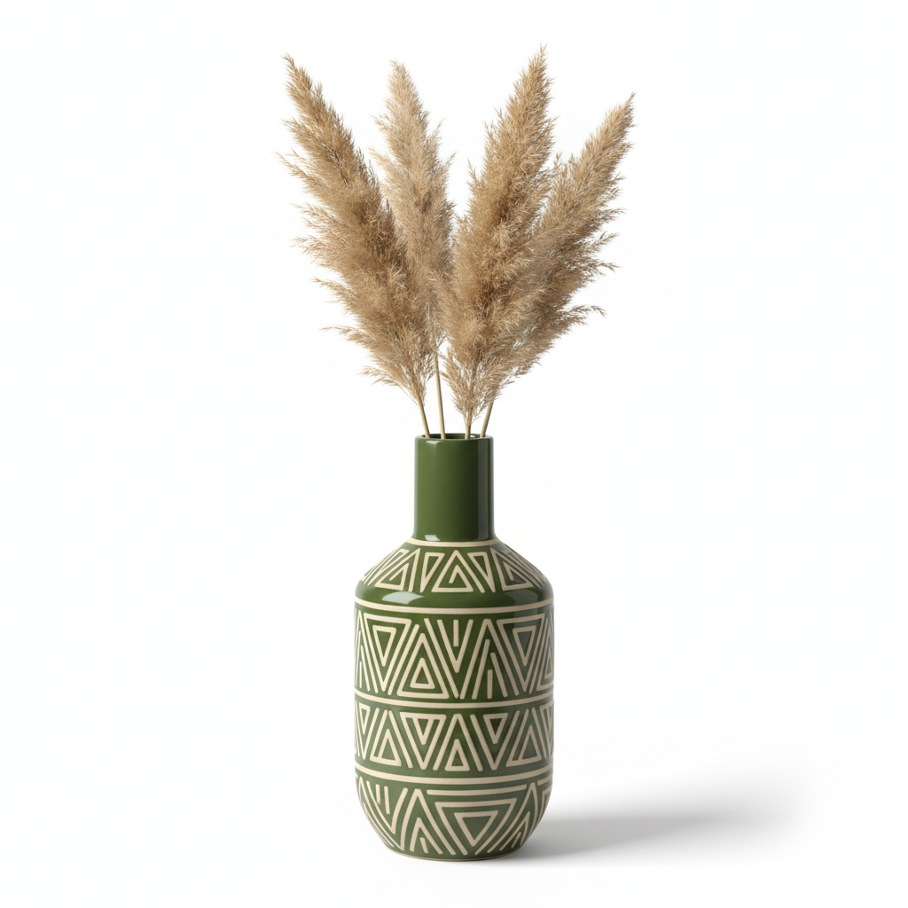 Decorative Ceramic Vase in Olive Green and Cream