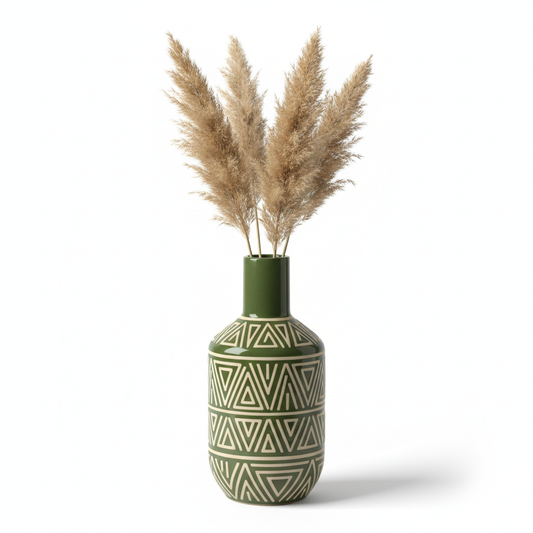 Decorative Ceramic Vase in Olive Green and Cream