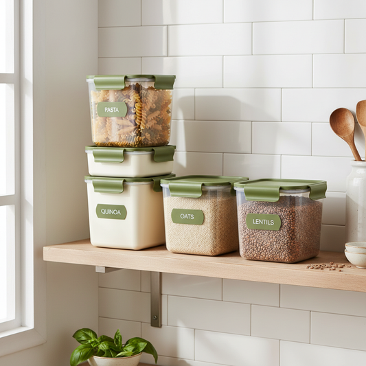 Stackable Airtight Pantry Storage Containers in Cream and Olive Green