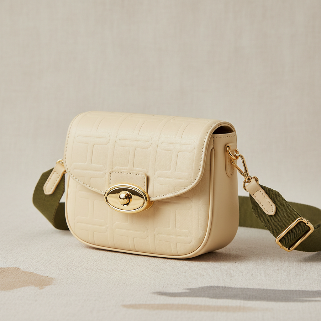 Chic Crossbody Shoulder Bag in Cream and Olive Green
