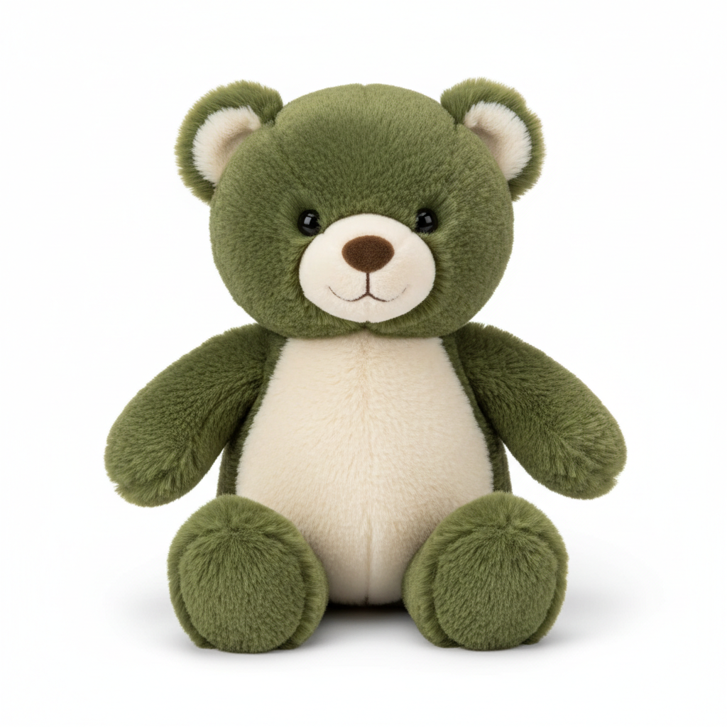 Plush Stuffed Bear Toy in Olive Green and Cream