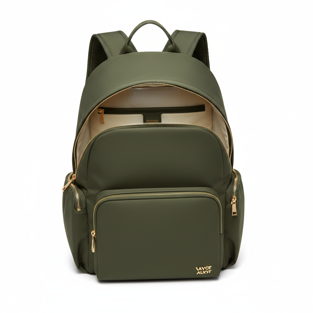 Premium Everyday Backpack in Olive Green with Cream Interior