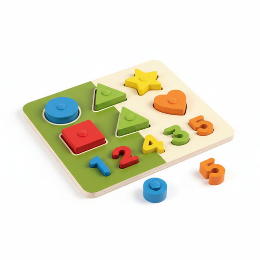 Educational Wooden Puzzle Board in Olive Green and Cream